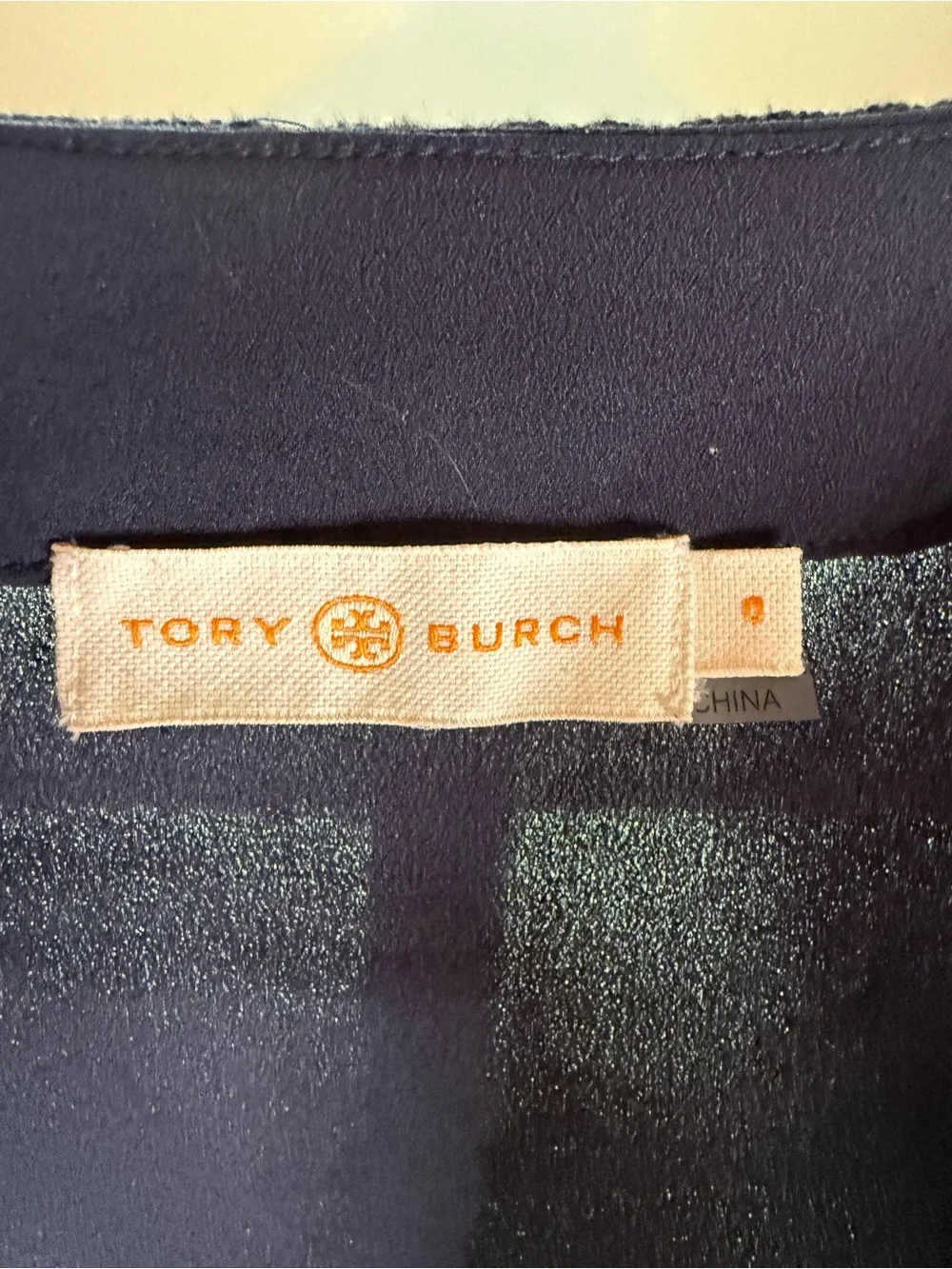 Tory Burch Navy Embroidered V-Neck Blouse